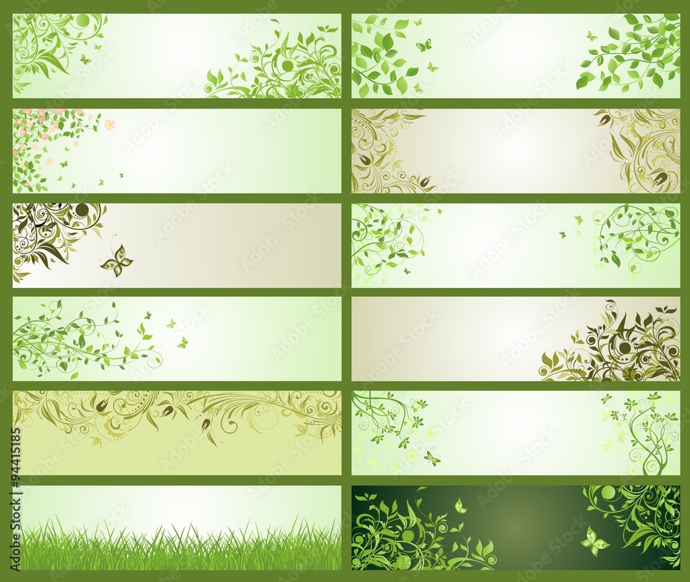 Spring green decorative floral banners Spring green decorative floral banners