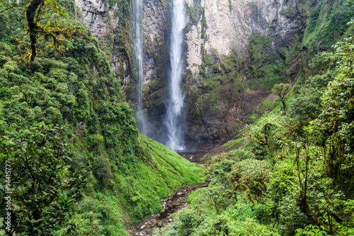 Catarata de Gocta, one of the highest waterfalls in the world (771 m in two cascades), northern Peru. photo