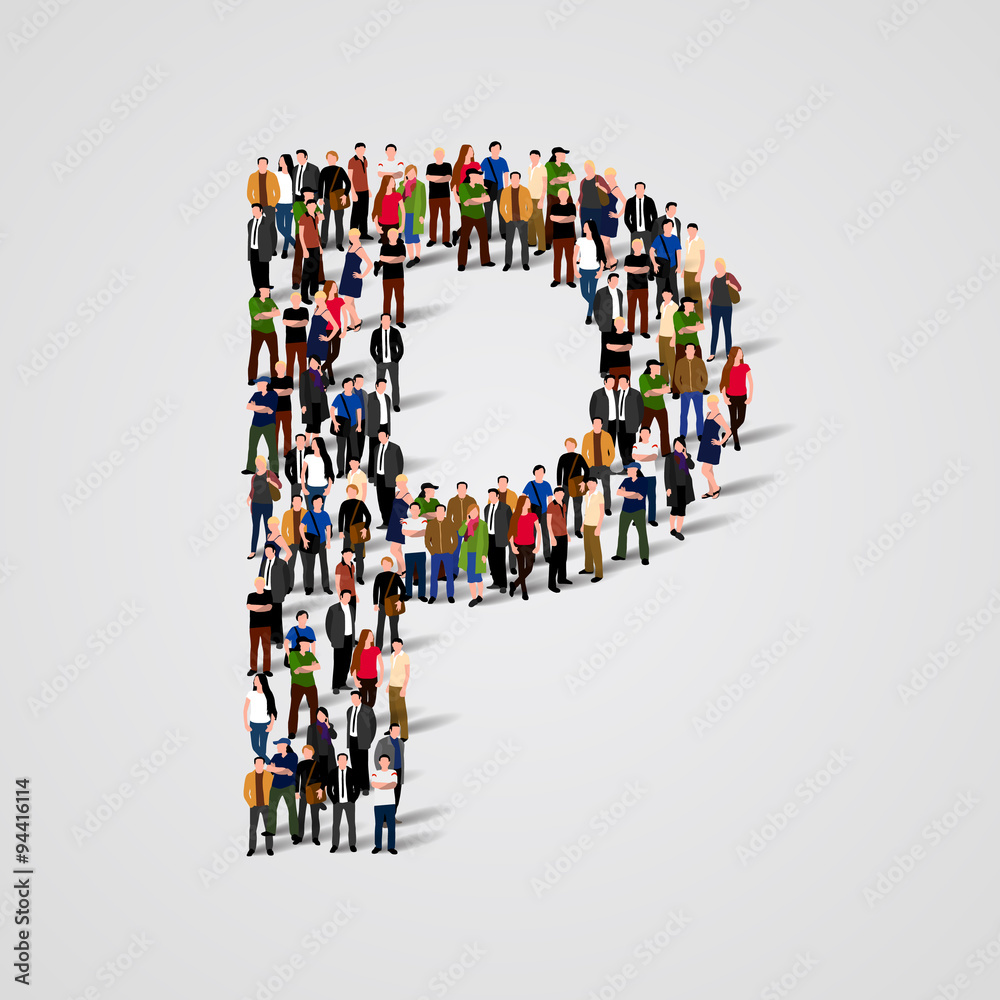 Large group of people in letter P form Large group of people in letter P form
