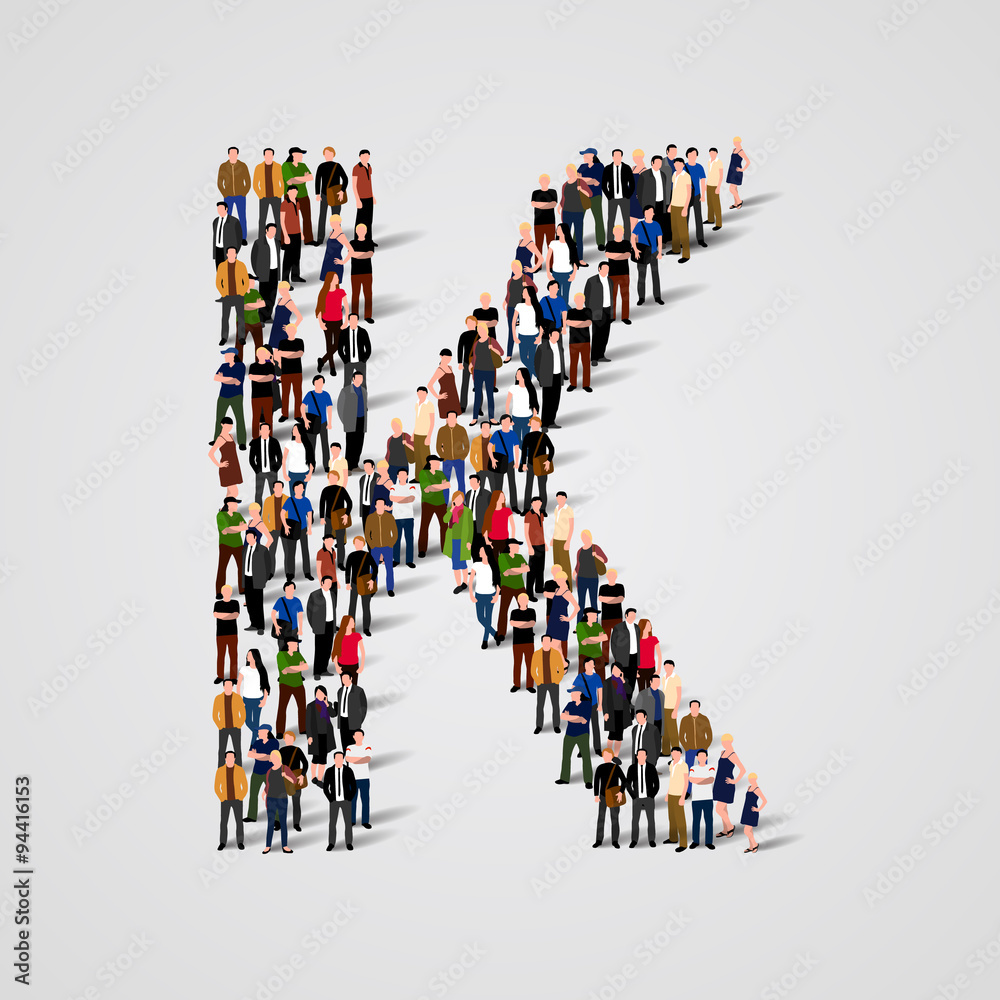 Large group of people in letter K form Large group of people in letter K form