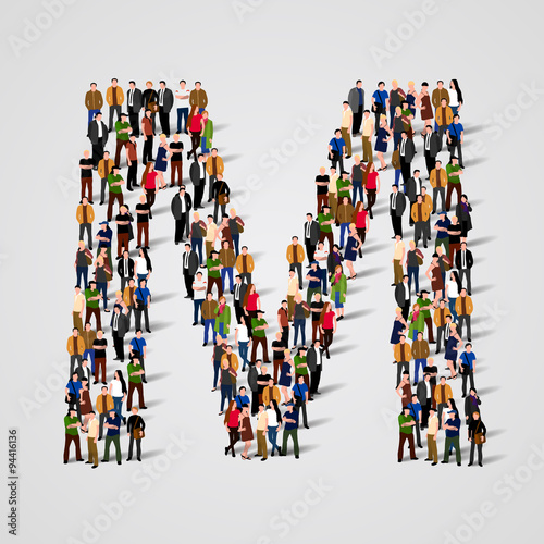 Large group of people in letter M form