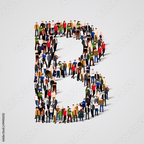Large group of people in letter B form