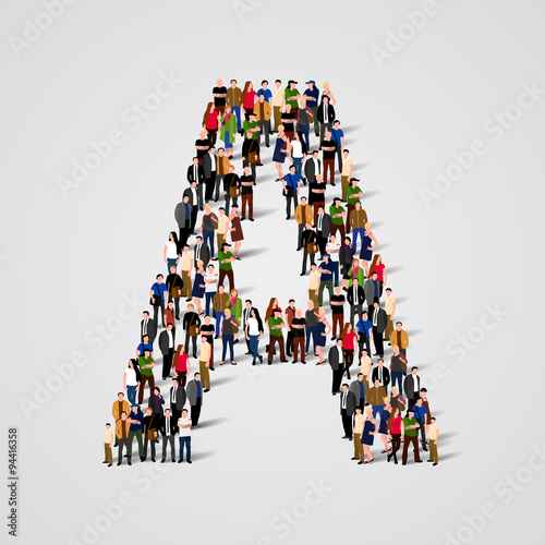 Large group of people in letter A form