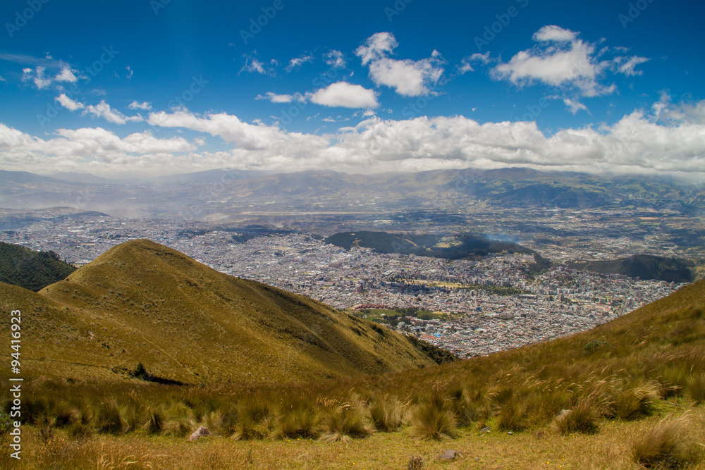 Quito, capital of Ecuador, as viewed from lookout Cruz Loma.