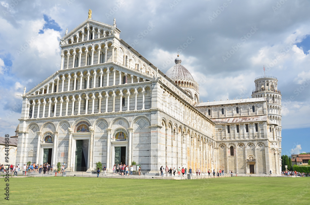 The famous western facade of the cathedral of Pisa, Italy