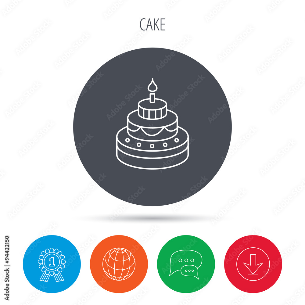 Cake icon. Birthday delicious dessert sign. Cake icon. Birthday delicious dessert sign.