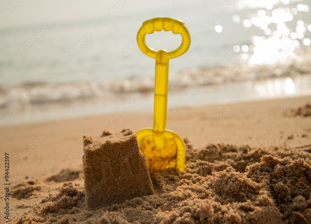 Toy on the beach sand castle build Toy on the beach sand castle build