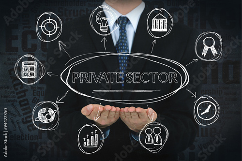 Private sector concept image with business icons.