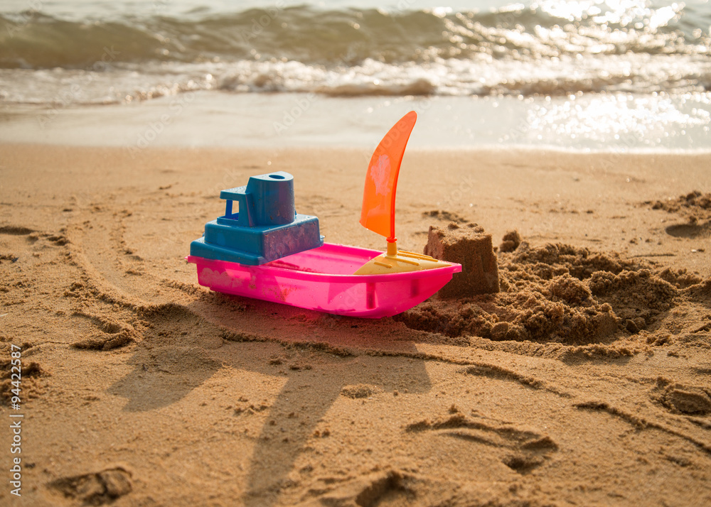 Toy on the beach sand castle build Toy on the beach sand castle build
