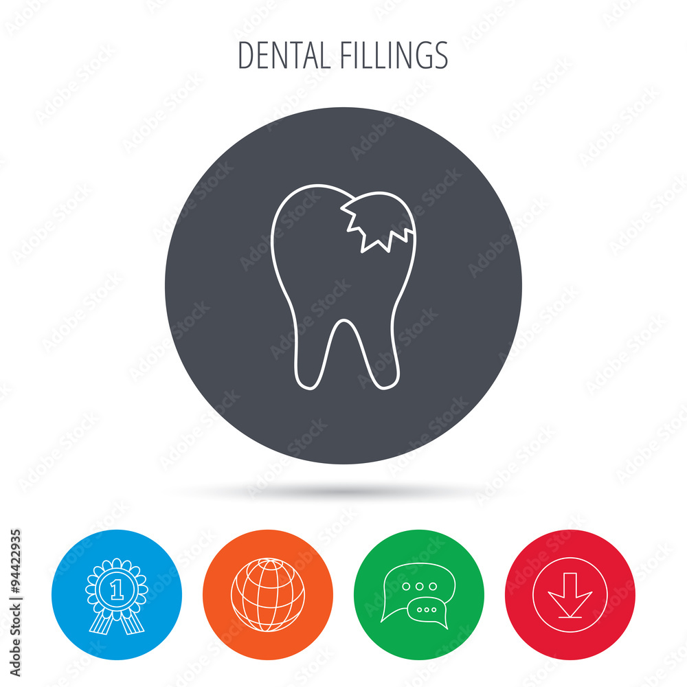 Dental fillings icon. Tooth restoration sign.