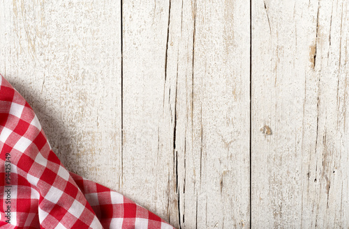 kitchen table with red dishcloth