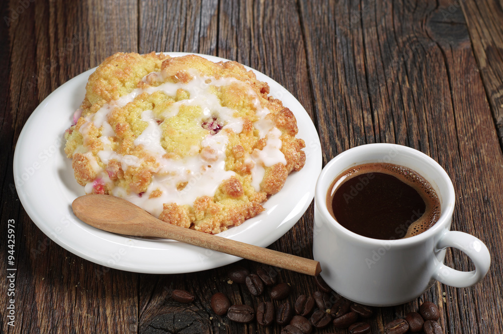 Coffee cup and cake with cherry Coffee cup and cake with cherry
