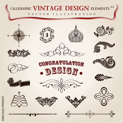 Vector set calligraphic vintage elements and page decoration, pr