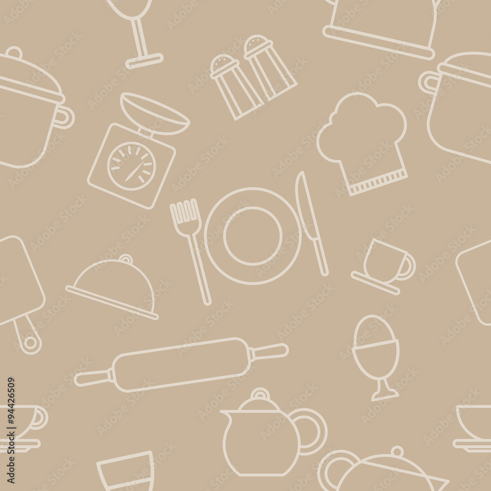 Food and drink outline seamless pattern.