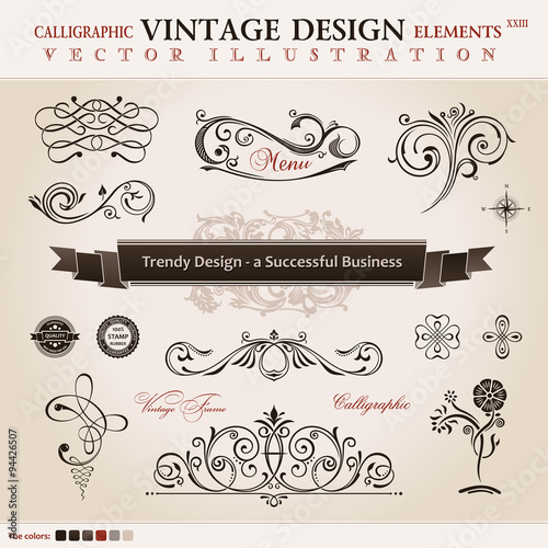 Vector set classic. Calligraphic design elements and book decora