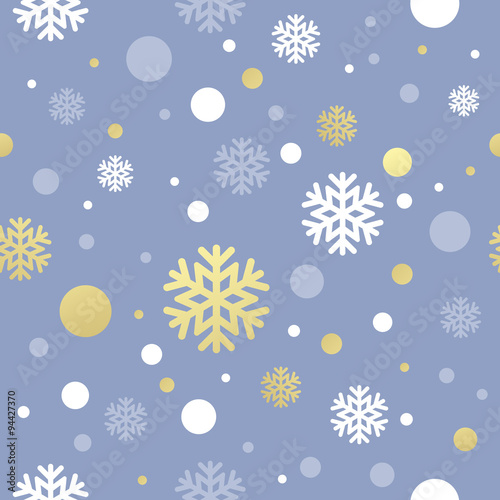 Christmas pink seamless pattern with golden, white snowflake. Vector illustrtion
