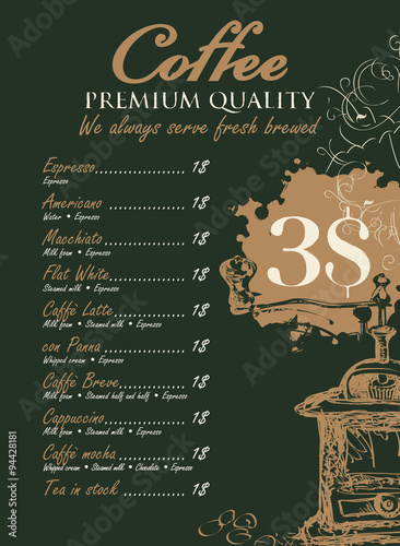 menu for coffee grinder