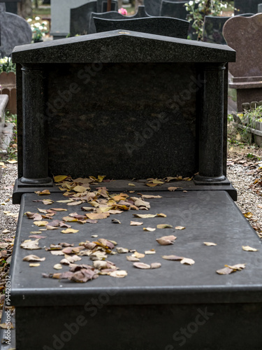 Black granite tombstone