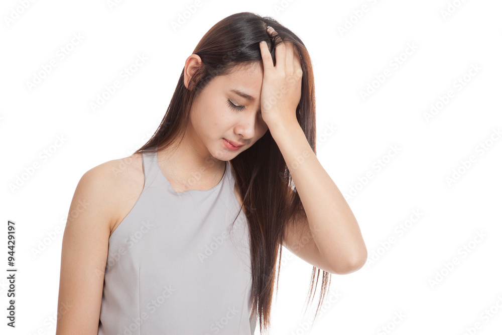 Young Asian woman got sick and headache Young Asian woman got sick and headache