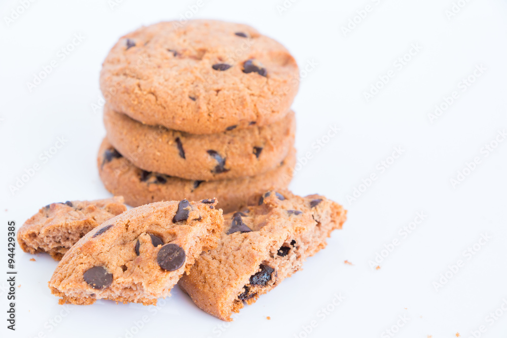 Chocolate chip cookie on white background Chocolate chip cookie on white background