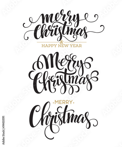 Merry Christmas Lettering Design Set. Vector illustration