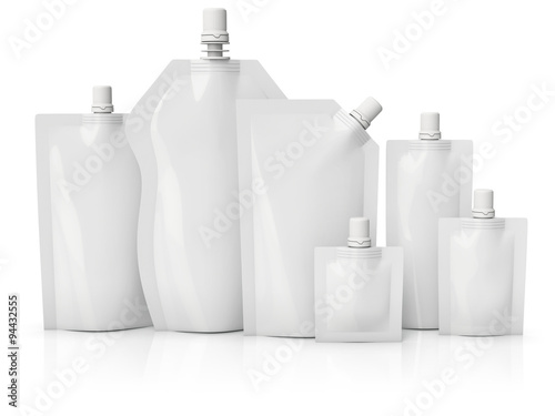 Canvas Print Blank foil drink bags pouches with spout on white background