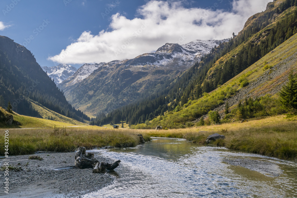 Flusslandschaft in den Alpen