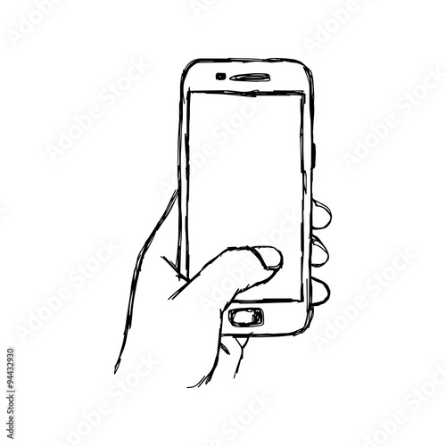 illustration vector doodle hand drawn sketch of human hand using smart phone