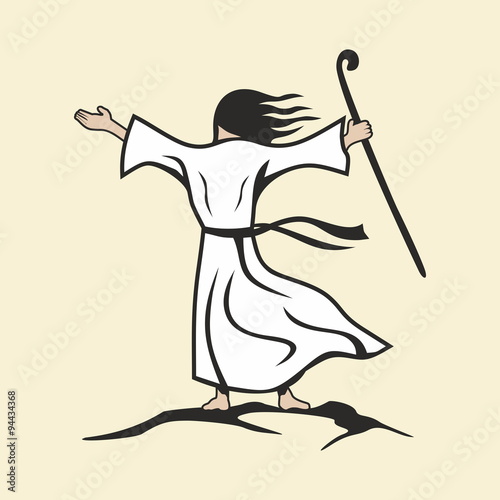 Moses and his staff. Hand drawn.