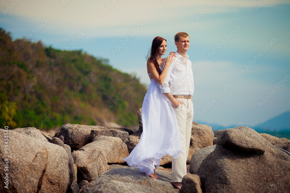 beautiful couple on a island, honeymoon