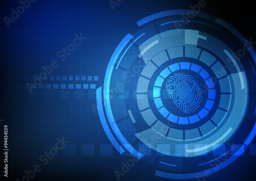 Vector : Technology abstract circle and finger print on blue ba