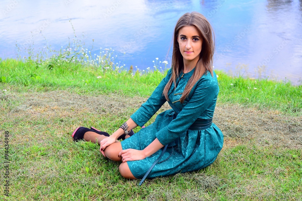 A girl on riverside of Neris river in Vilnius