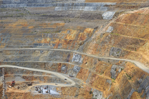 Bottom of open pit and machinery of a gold mine martha in Waihi,
