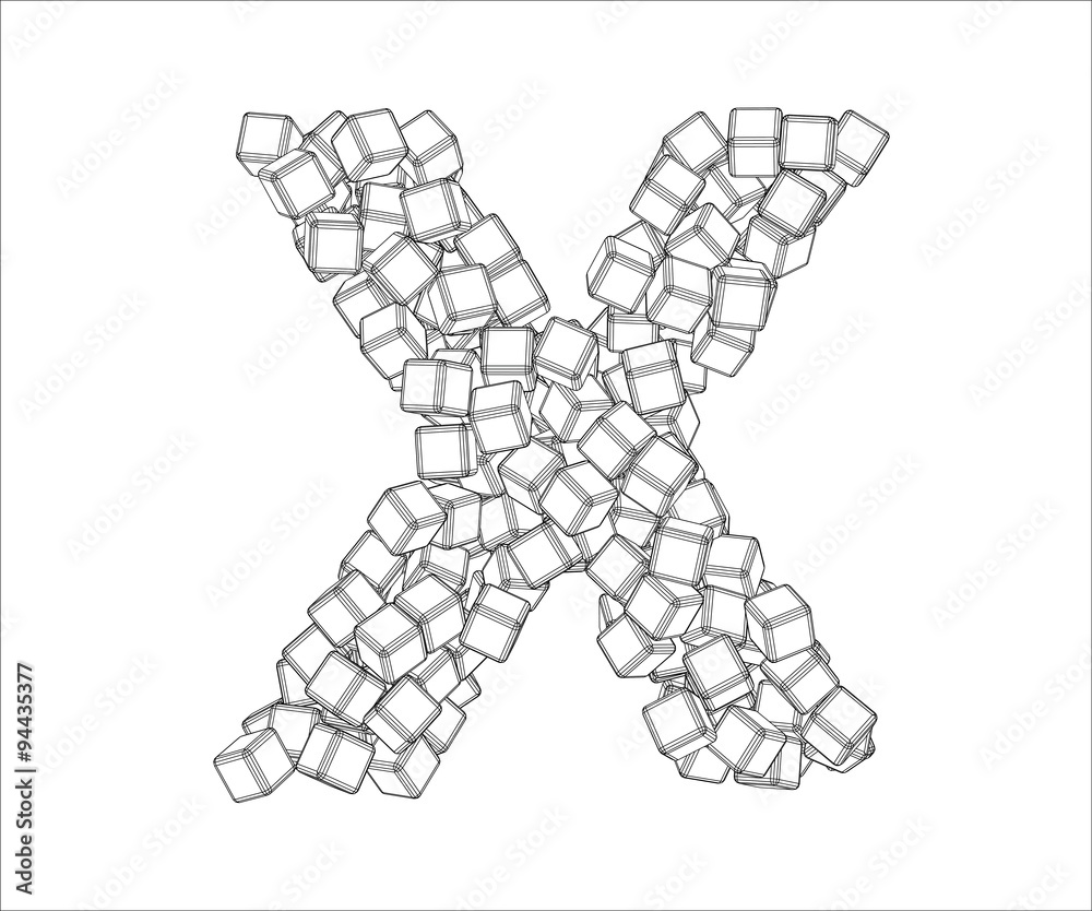 Letter X from vector contours. The letter X consists of a vector of cubes. Letter X from vector contours. The letter X consists of a vector of cubes.