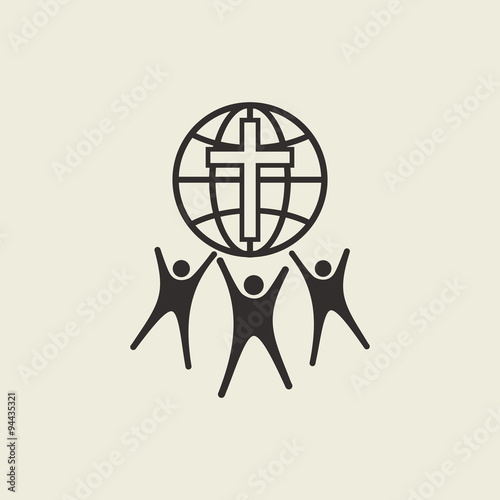 People holding up a globe and cross