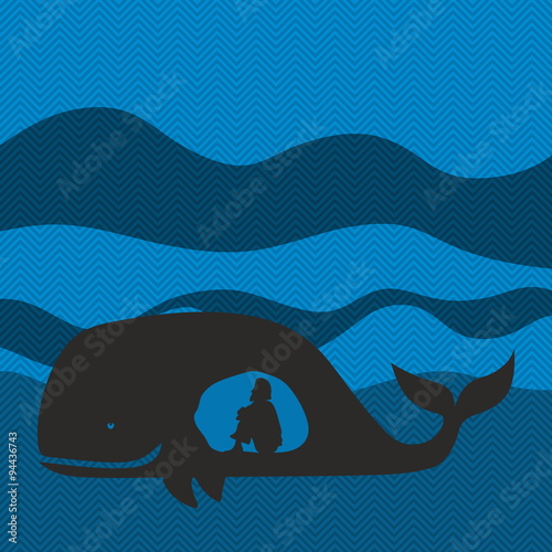 Jonah in the whale. Silhouette, hand drawn