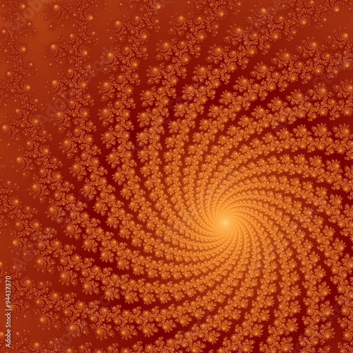 Shinning red and orange fractal flower in dark red background. Computer generated graphics. 