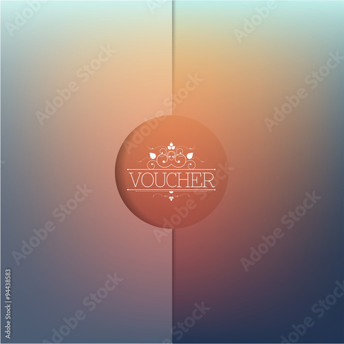 Elegant voucher template. Minimalistic blur design with ornamental type.