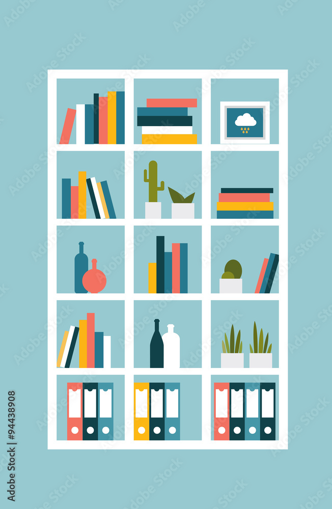 Book shelf, case. Flat design vector illustration. Book shelf, case. Flat design vector illustration.