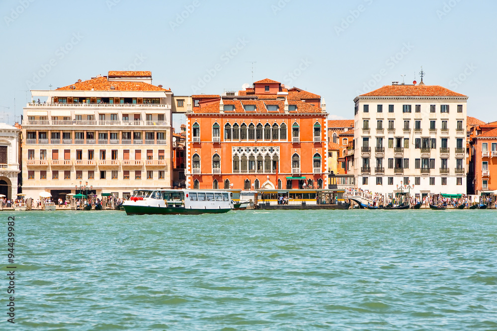 Experience the breathtaking view of historic buildings in Venice from the enchanting San Maggiore Island,a true feast for the eyes.