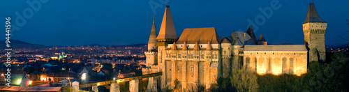 Discover the captivating panorama of Transylvania's Hunyad Castle in Hunedoara City Romania composed from eight frames showcasing the grandeur and historical richness of this iconic fortress #94441596