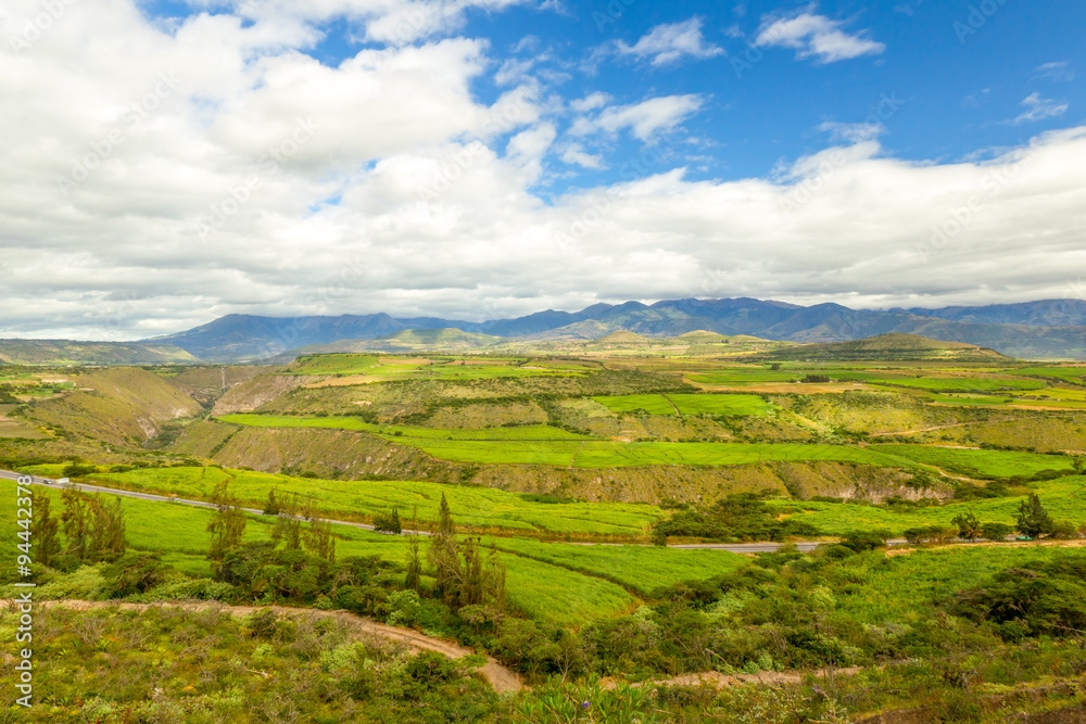 Explore the stunning Ecuadorian landscape in Carchi province,located in the north of the country,with the iconic Pan American Highway in the foreground.