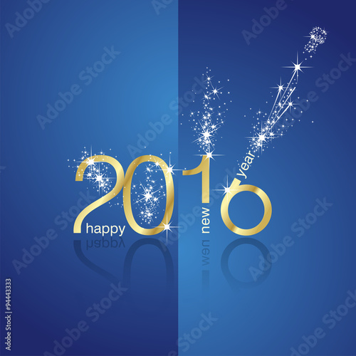 New Year 2016 firework front back blue background