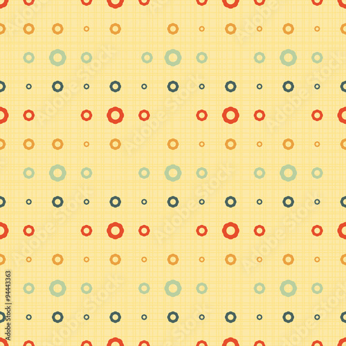 Seamless geometric pattern of abstract flowers dots on yellow ba