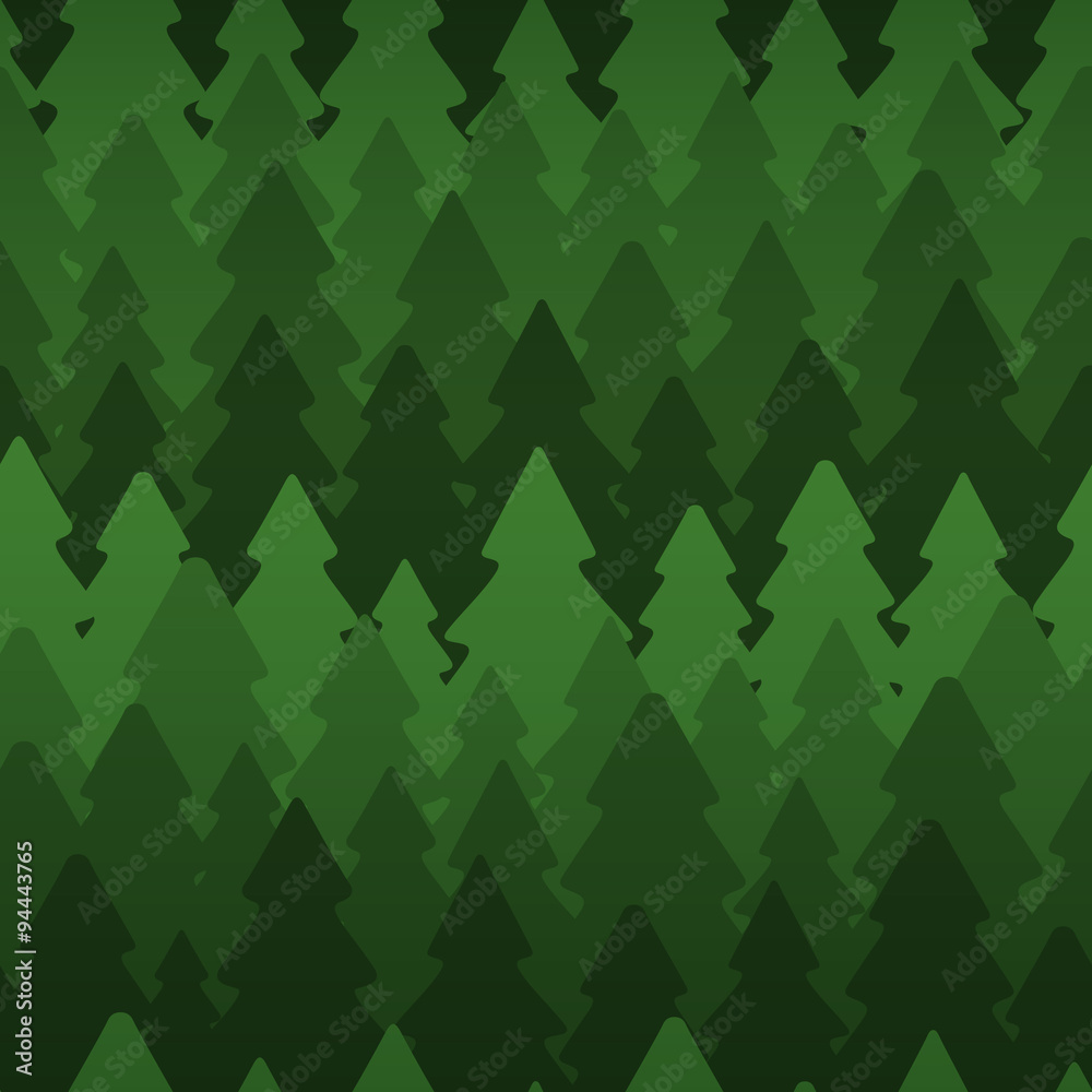 Seamless pattern with dense dark fir trees