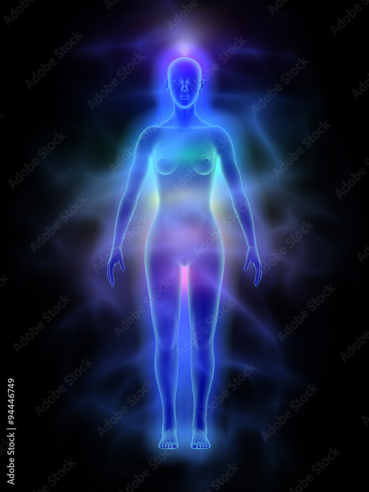 Human energy body (aura) with chakras - woman