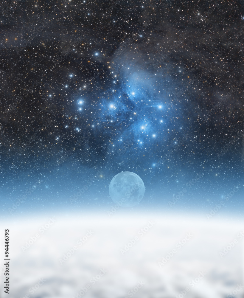 Obraz premium Earth and Moon with starry background. 