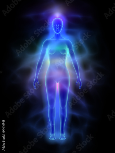 Human energy body (aura) with chakras - woman