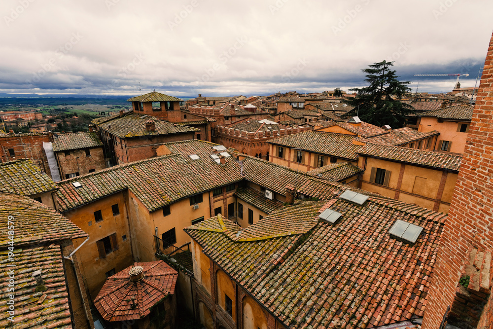 Rooftop view of Siena, Italy.