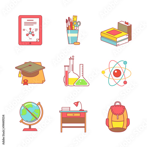 Education learning and school thin line icons set